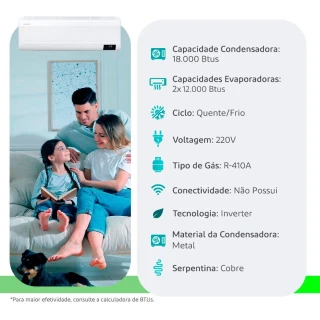 Ar Condicionado Multi Split Samsung Windfree 18000 BTUS 2x Evap 12000 Quente e Frio 220V Ar Condicionado Multi Split Samsung Windfree 18000 BTUS 2x Evap 12000 Quente e Frio 220V